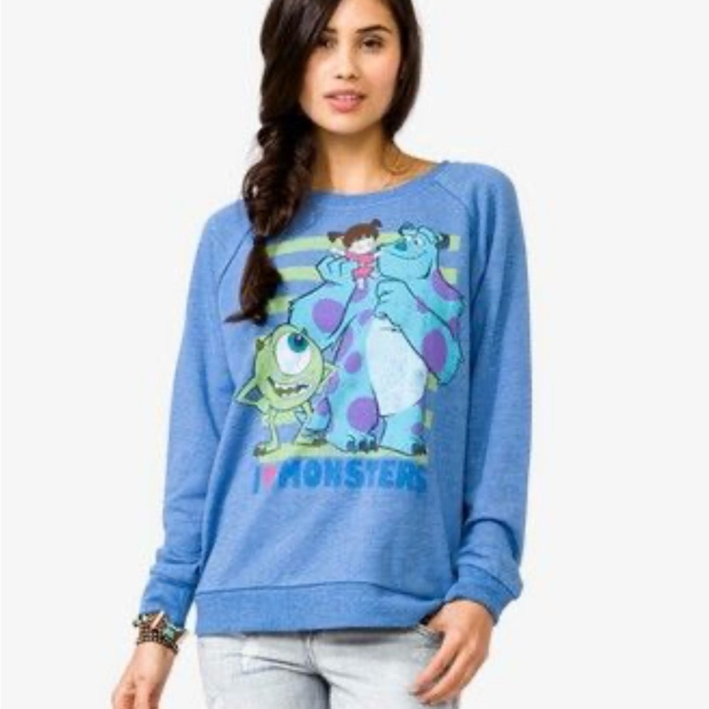 Women's Light Blue Monsters Inc. Graphic Scoop-Neck Sweatshirt